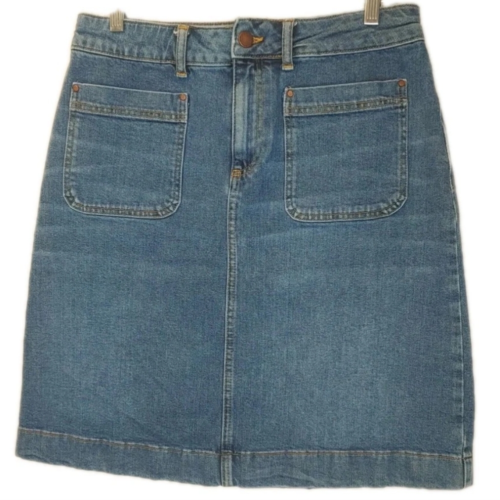 Boden Denim Blue Jean Pencil Skirt Woman 10 Long Patch Pockets Y2k Boho Cowgirl - Picture 11 of 11